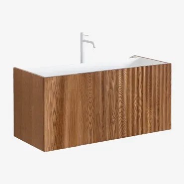 Set Di Mobili Da Bagno In Legno Con Lavabo Integrato Fiore Legno Scuro & Senza Specchio & Bianco ↑30 Cm Con Valvola Di Scarico Senza Troppopieno -