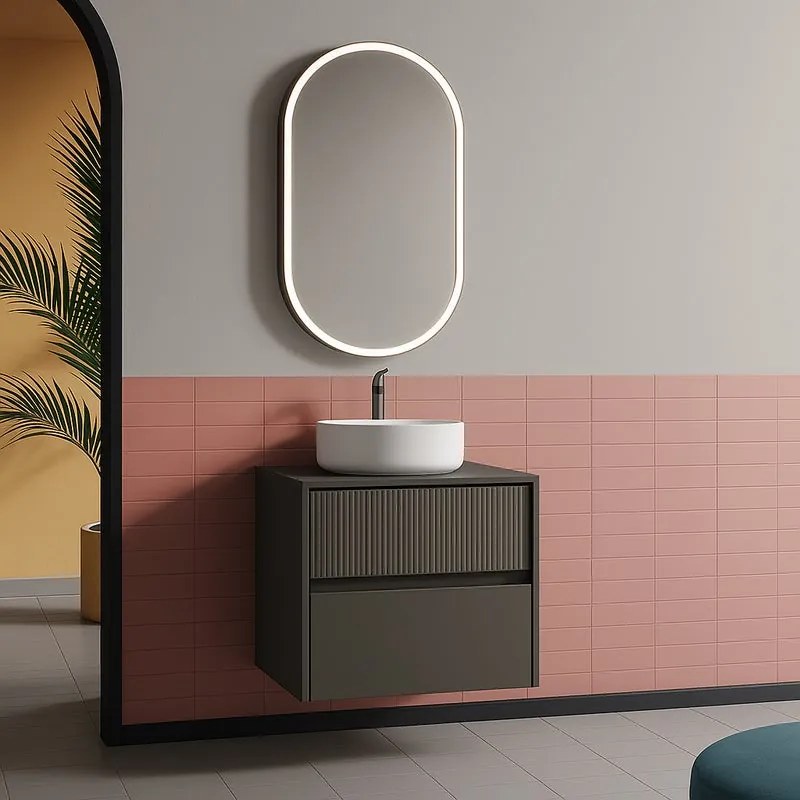Mobile da bagno sospeso sotto lavabo Niwa 2 cassetti L 59.5 x H 50 x P 45.5 cm grigio laccato opaco cannettato