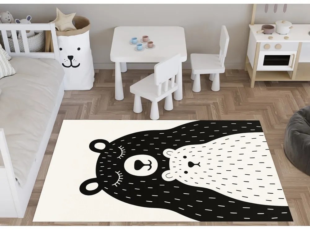 Tappeto per bambini bianco e nero lavabile 120x180 cm Bear Family v2 – Vitaus