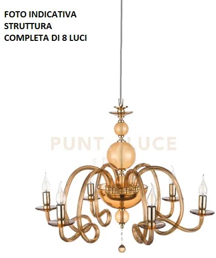 Lampadario vivaldi 8 luci ambra oro attacco e14 d.88cm