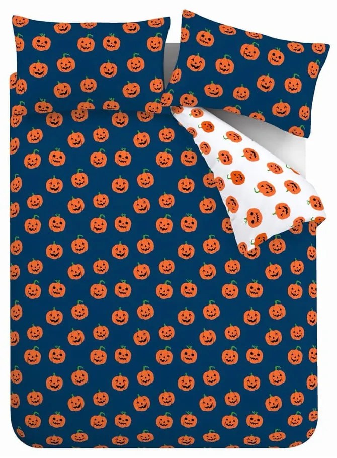 Set copripiumino e federa blu e arancione per letto matrimoniale 200x200 cm Halloween Pumpkins – Catherine Lansfield
