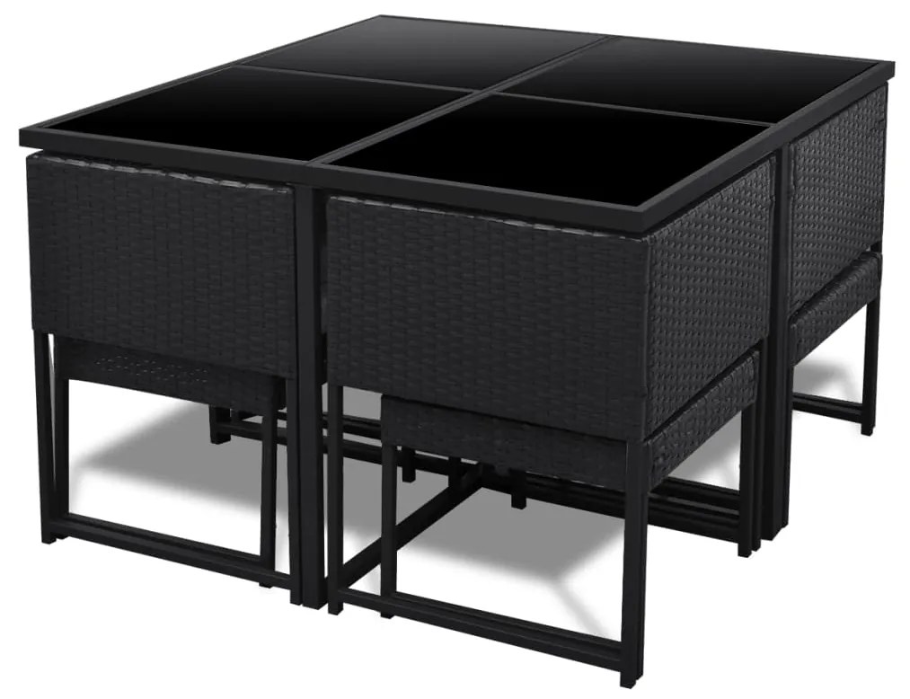 Set da Pranzo da Giardino 9 pz con Cuscini in Polyrattan Nero