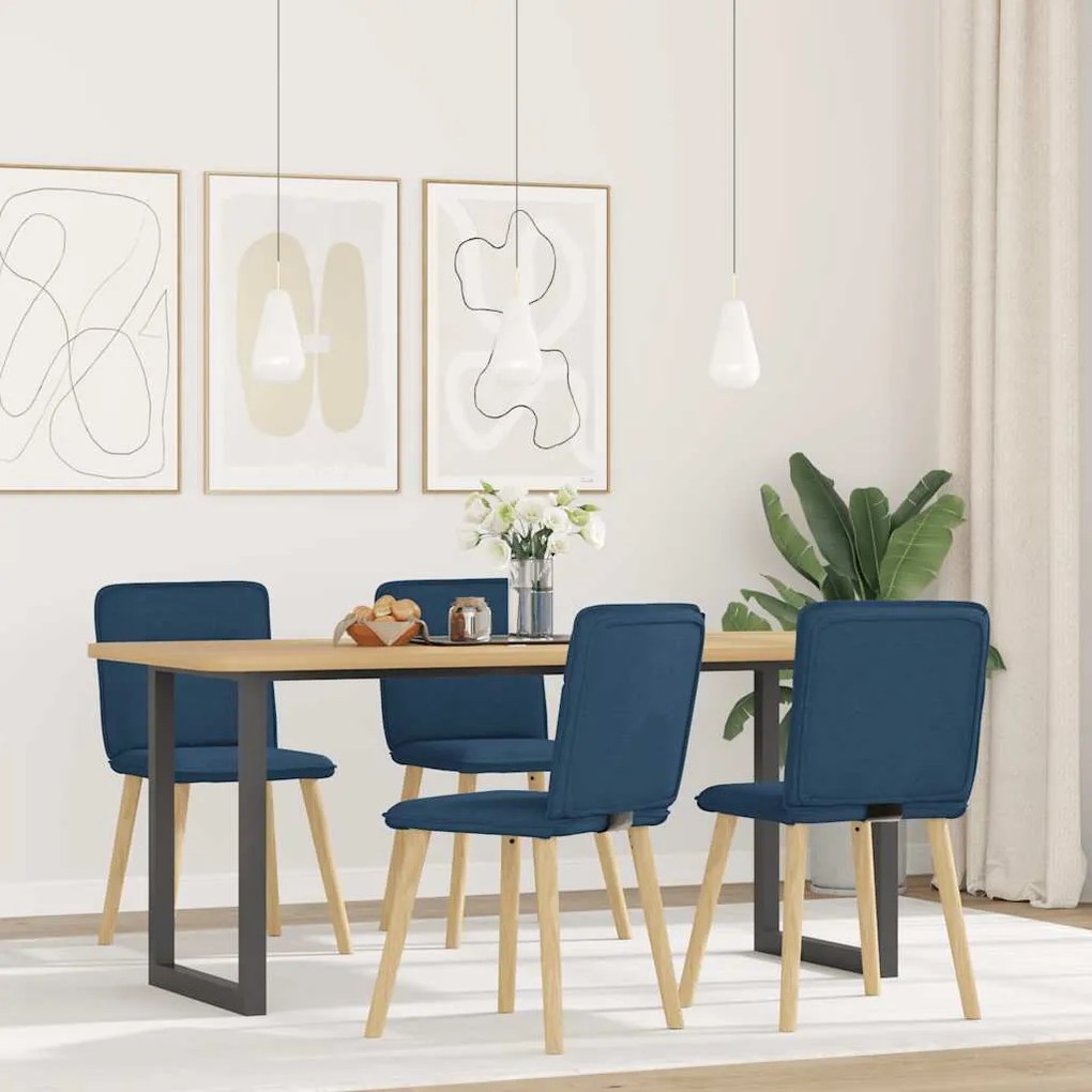Sedie Da Pranzo 4 Pz Blu İn Tessuto /