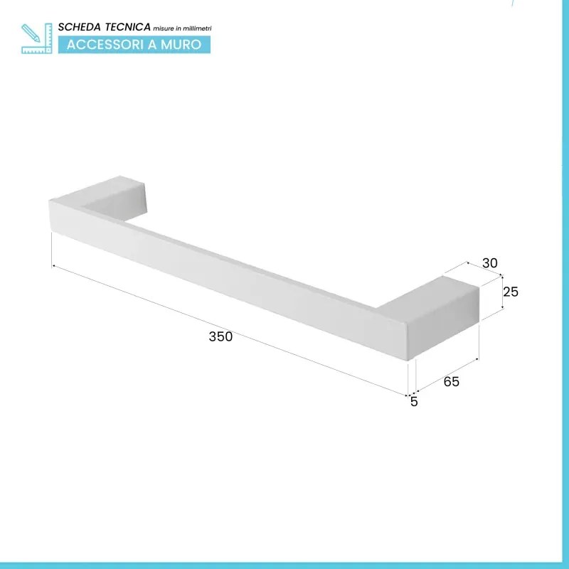 Porta asciugamani diritto da muro L 35 cm in alluminio bianco Sky