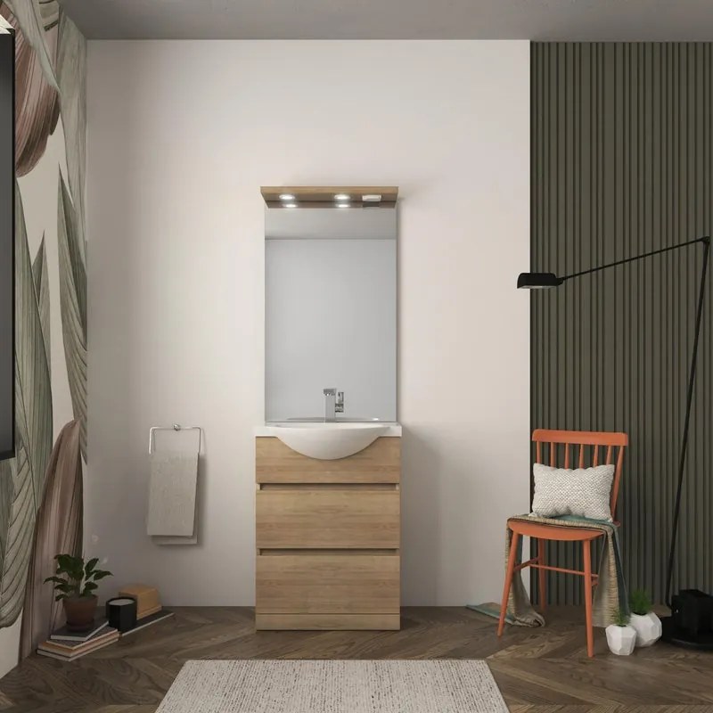 Mobile sottolavabo e lavabo Elise per vasca centrale rovere tabacco L 60 x H 81 x P 33.5 cm 2 cassetti