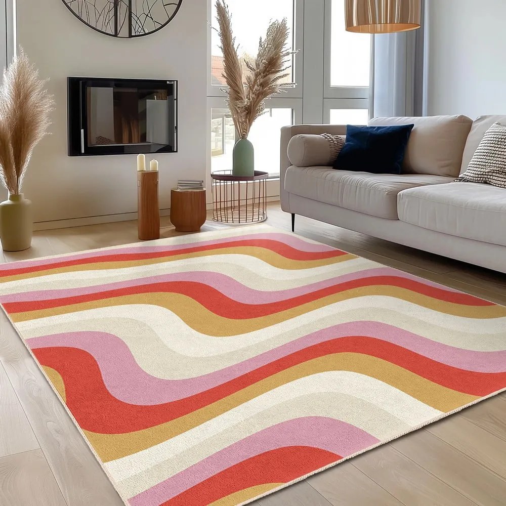 Tappeto giallo e rosa lavabile 60x100 cm Creamy Raspberry Swirl – Mila Home