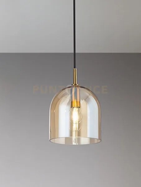 Sospensione in metallo e vetro ambra specchiato coro attacco e14 d....