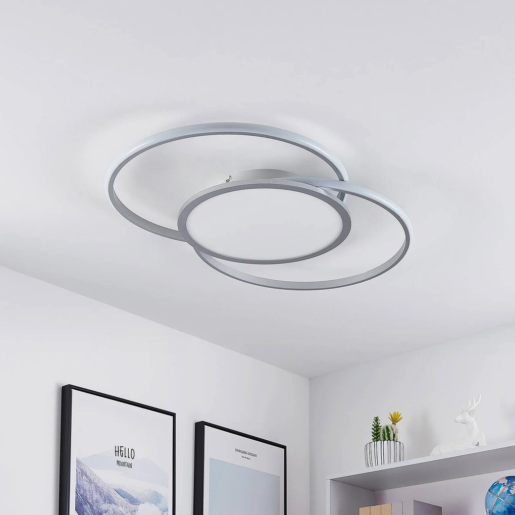 Plafoniera a LED Senne Lucande, dimmerabile, Alluminio / Grigio / Zincato, Camera da letto, Metallo, Moderno, Plafoniera LED