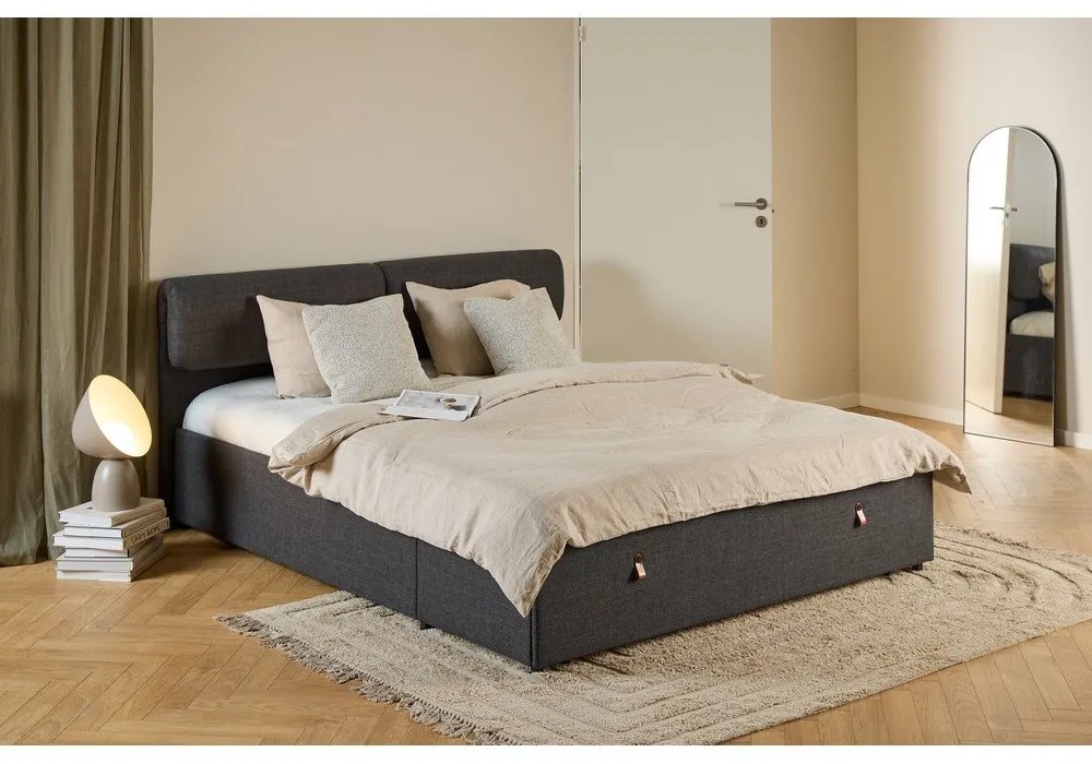 Letto matrimoniale imbottito grigio scuro con contenitore con rete inclusa 160x200 cm Calvi – Actona