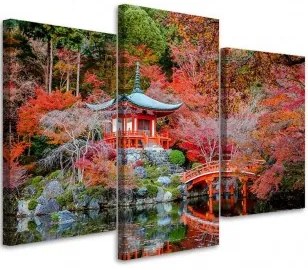Quadro su tela 3 pezzi Giappone paesaggio rosso 120x80