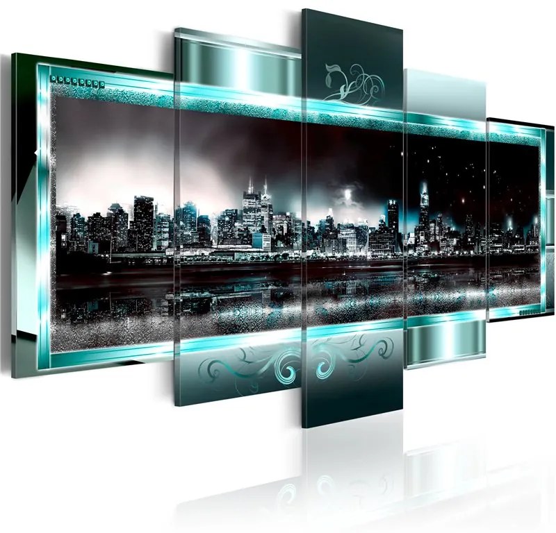 Quadro  New York turchino: Notte stellata  Colore Nero, Dimensioni e Misure 100x50