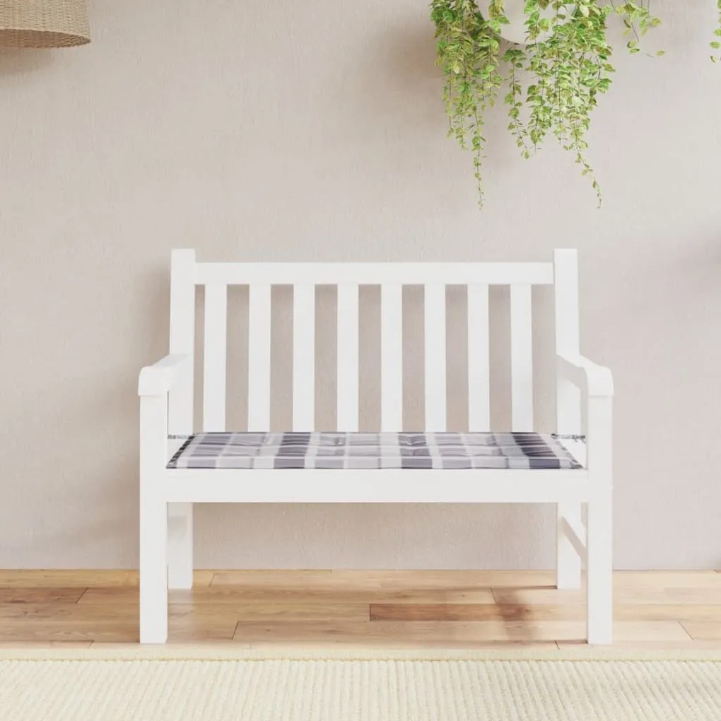 Cuscino Per Panca A Quadri Grigi 120x50x3 Cm Tessuto Oxford /