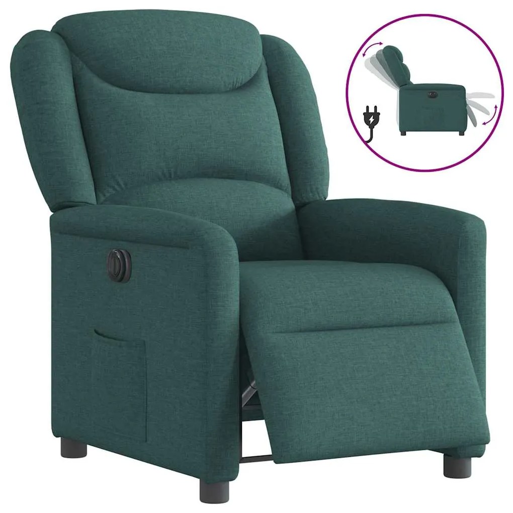 Poltrona Elettrica Reclinabile Verde Scuro İn Tessuto /