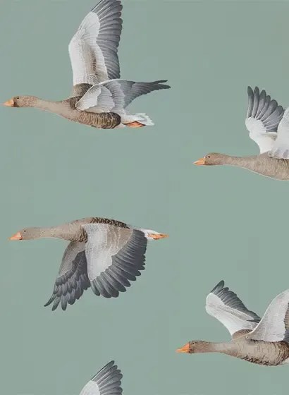 Gänse Tapete Elysian Geese von Sanderson - Blue Clay