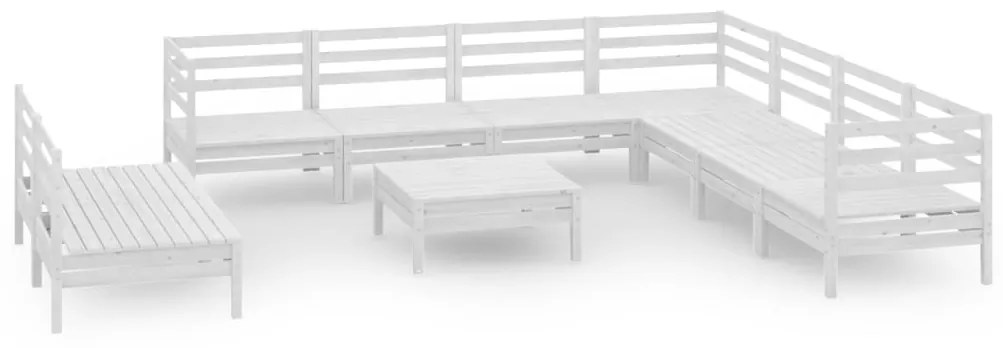 Set salotto da giardino 10 pz in legno massello di pino bianco