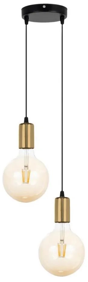 Lampadario a sospensione con filo MIROS 2xE27/60W/230V tondo nero/oro