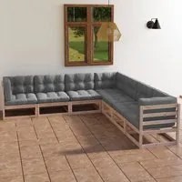 Set Divani da Giardino 7 pz con Cuscini Legno Massello di Pino 3076554