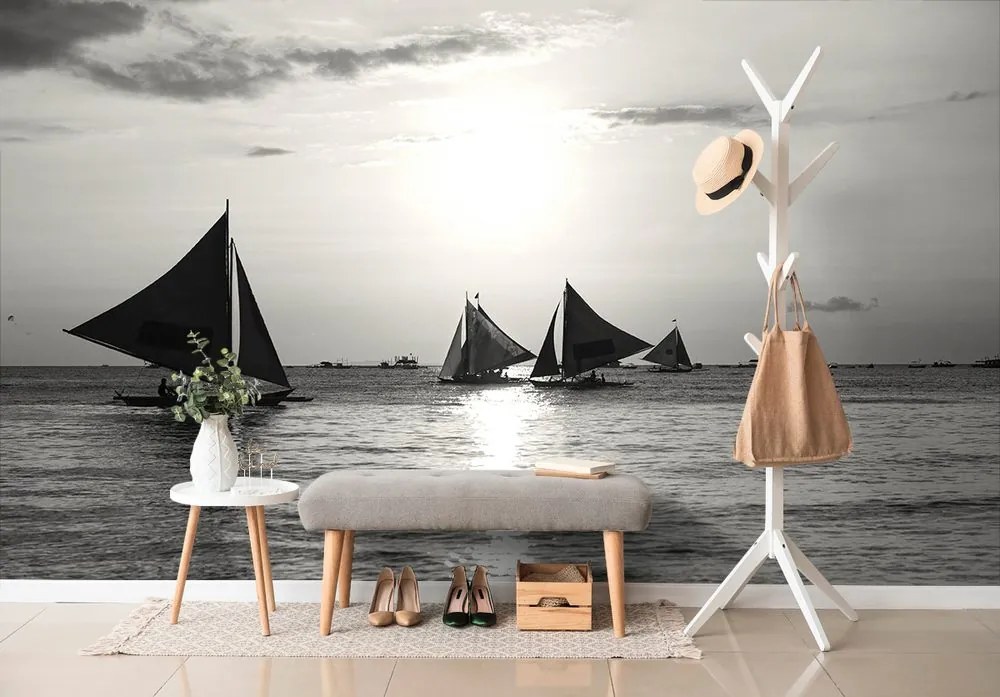 Carta da parati – Tramonto sul mare in bianco e nero