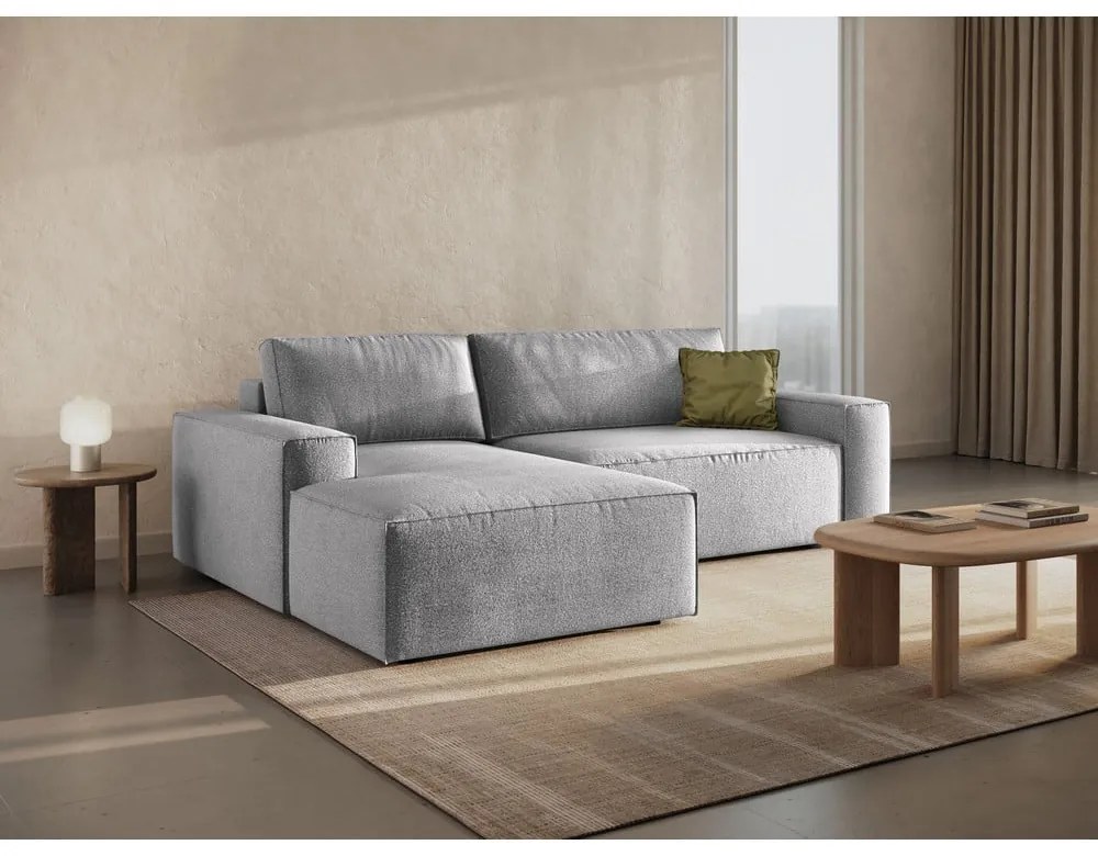 Divano letto angolare grigio chiaro in tessuto bouclé (angolo sinistro) Jodie - Micadoni Home