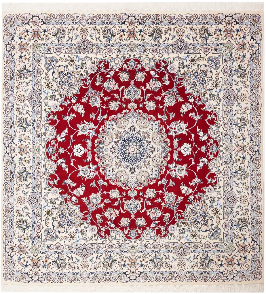 Nain Tappeto 200x200 Rosso (Iran) Annodato A Mano