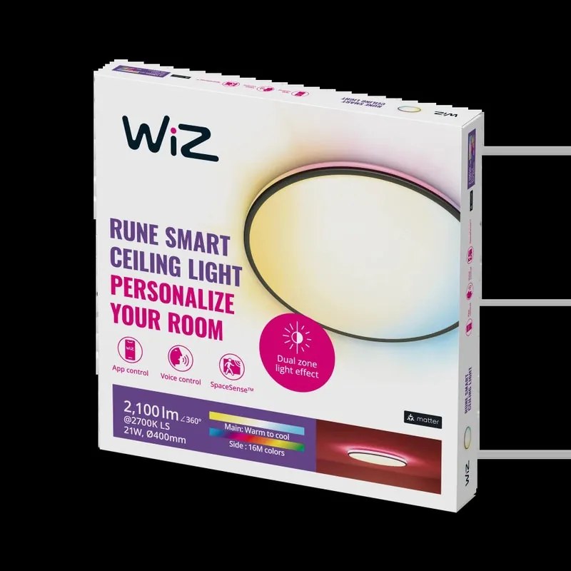 Pannello LED smart Rune WiZ Ceiling  nero Ø 40 cm WIZ Luce rgb 2100 LUMEN