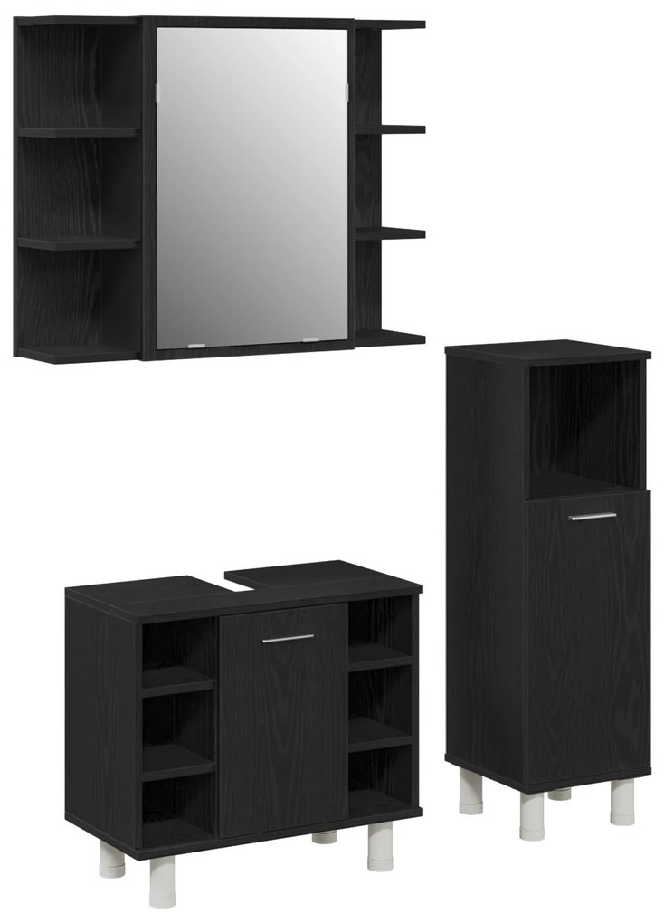 Set di mobili da bagno set di 3 rovere nero legno ingegnerizzato