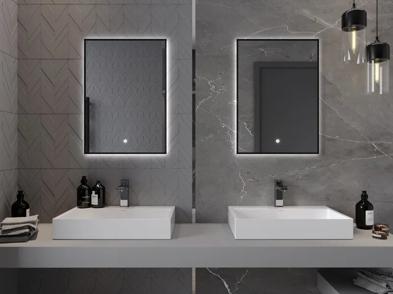 Mexen Erma specchio da bagno retroilluminato 50 x 70 cm, LED 6000K, anti-appannamento, cornice nera - 9814-050-070-611-70