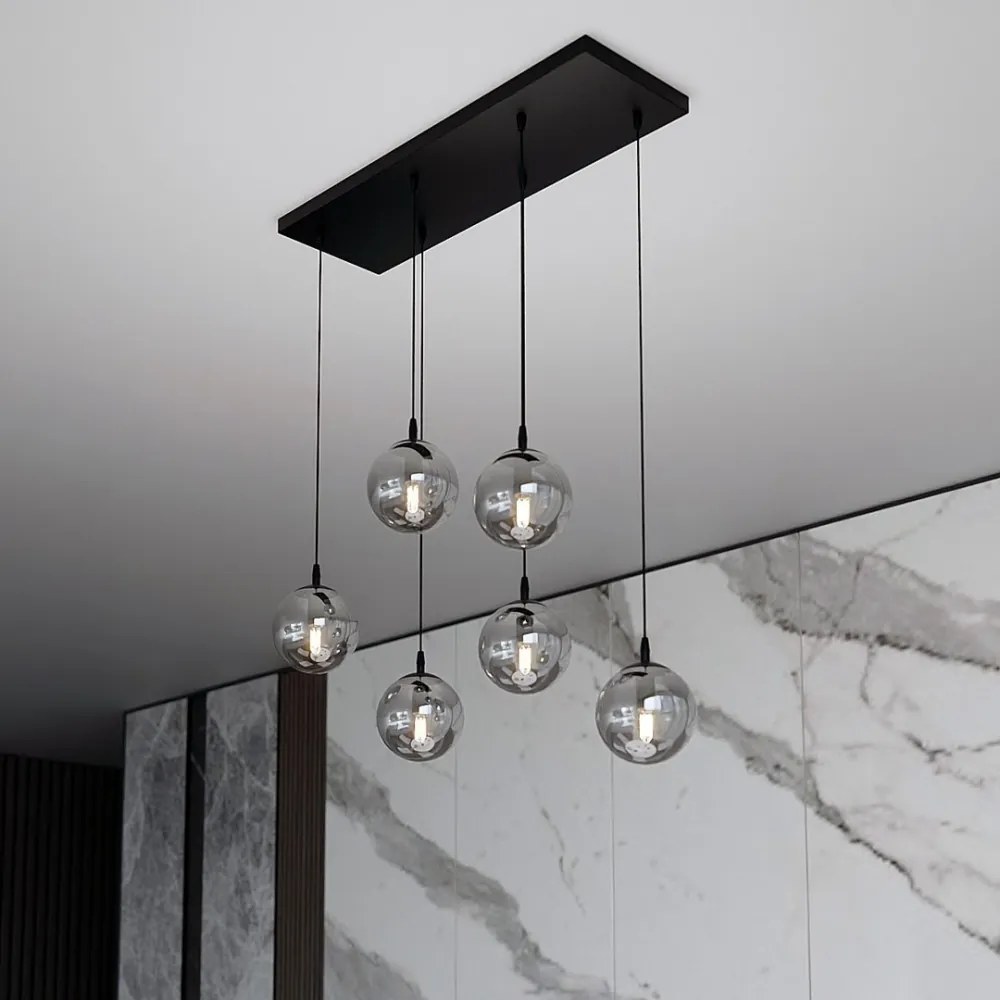 Lampadario a Sospensione in Acciaio e Vetro COSMO 6 Nero 6xE14 Colore delle Sfere Grafite