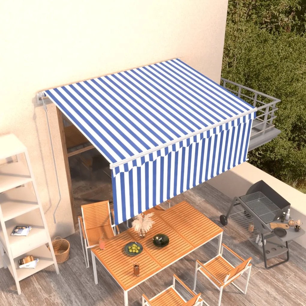 Tenda Sole Retrattile Automatica Con Parasole 3x2,5m Blu Bianco /