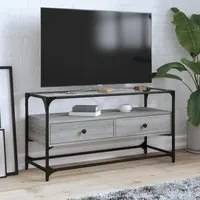 Mobile TV Piano Vetro Grigio Sonoma 98x35x51 Legno Multistrato 846067