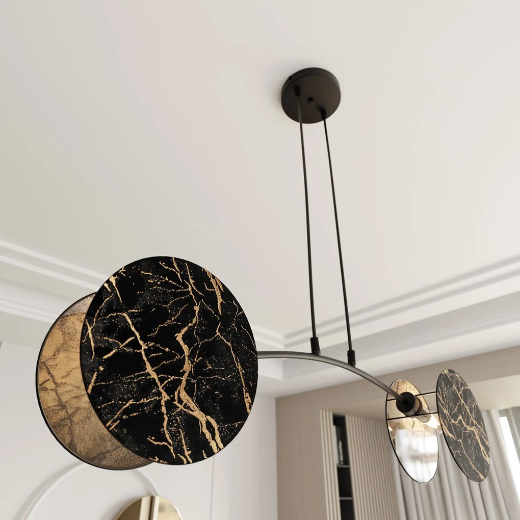Lampada A Sospensione 2 Luci Moderna Nut In Acciaio Effetto Marmo Nero