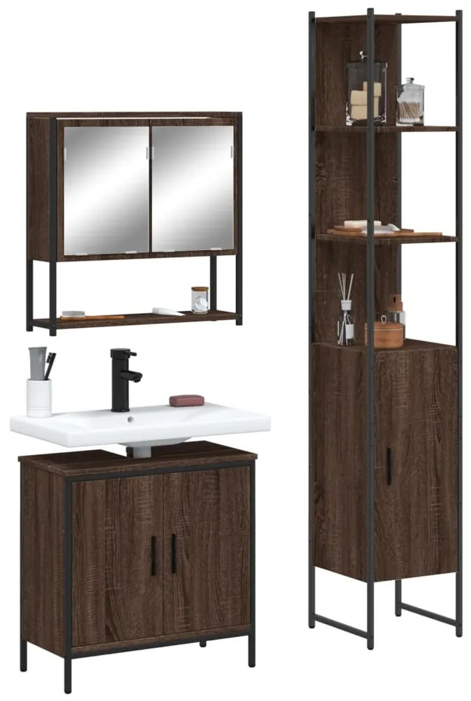 Set Mobili Da Bagno 3 Pz Rovere Marrone İn Legno Multistrato /