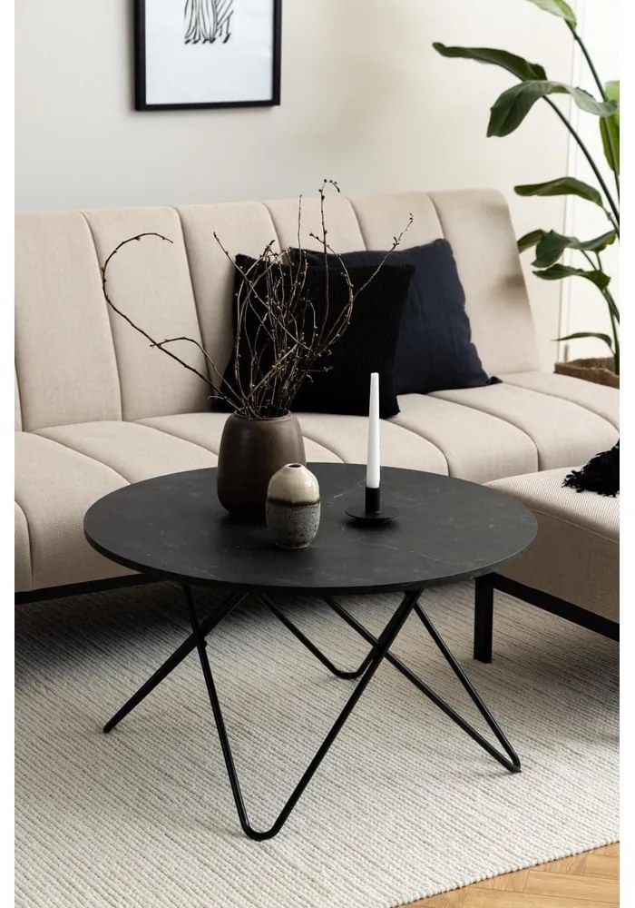 Tavolino rotondo nero con piano in marmo ø 80 cm Wyre - Actona