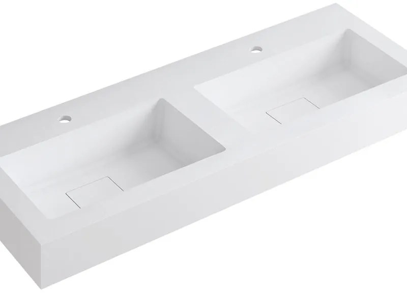 Lavabo a incasso rettangolare doppia vasca L 120.5 x H 15 x P 46 cm in resina bianco lucido