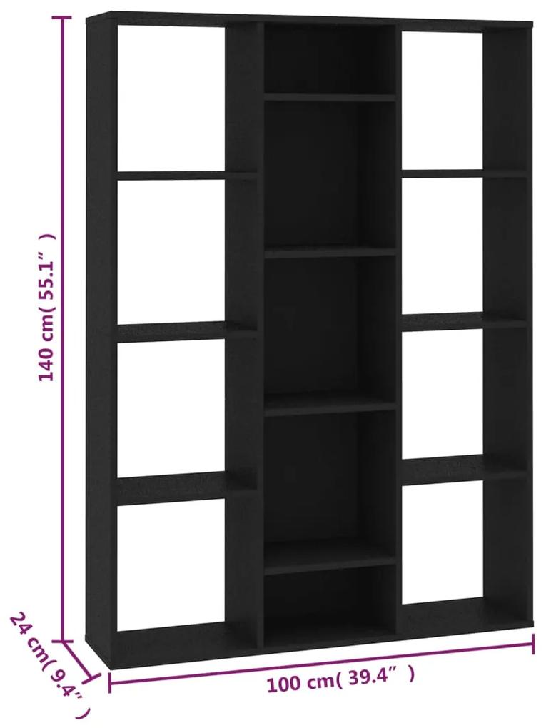 Libreria/Divisorio Nero 100x24x140 cm in Legno Multistrato