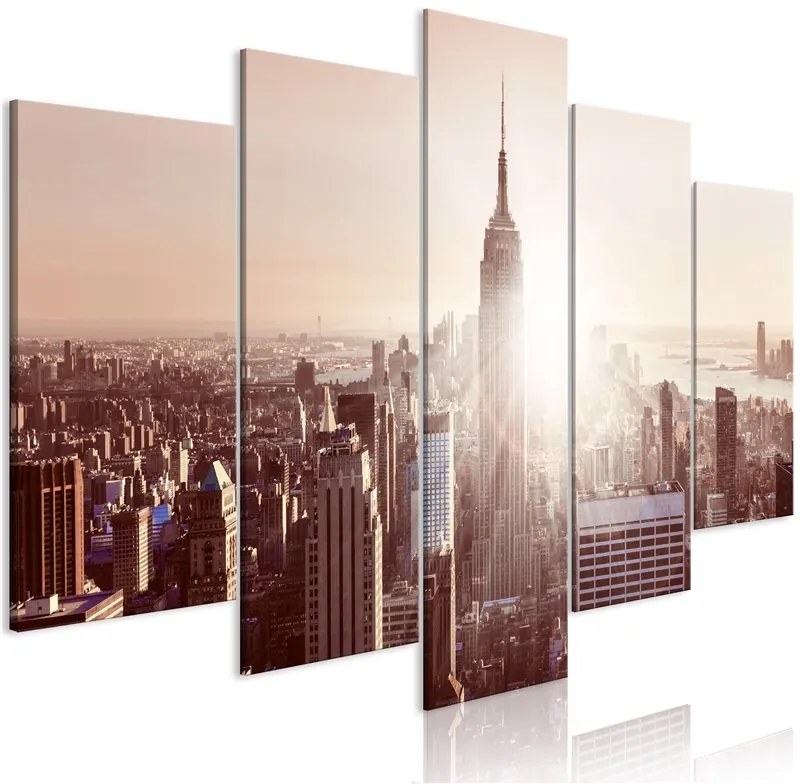 Quadro  Sun over Manhattan (5 Parts) Wide Brown  Colore Grigio, Dimensioni e Misure 100x50