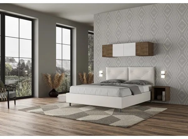 Letto matrimoniale con rete imbottito 160x200 similpelle bianco Appia