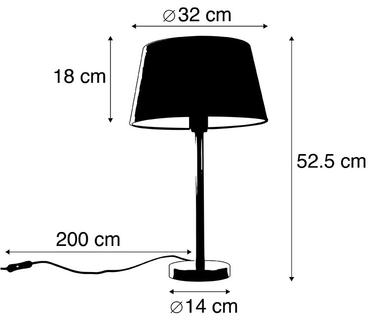 Lampada da tavolo classica nera con paralume nero 32 cm - Simplo