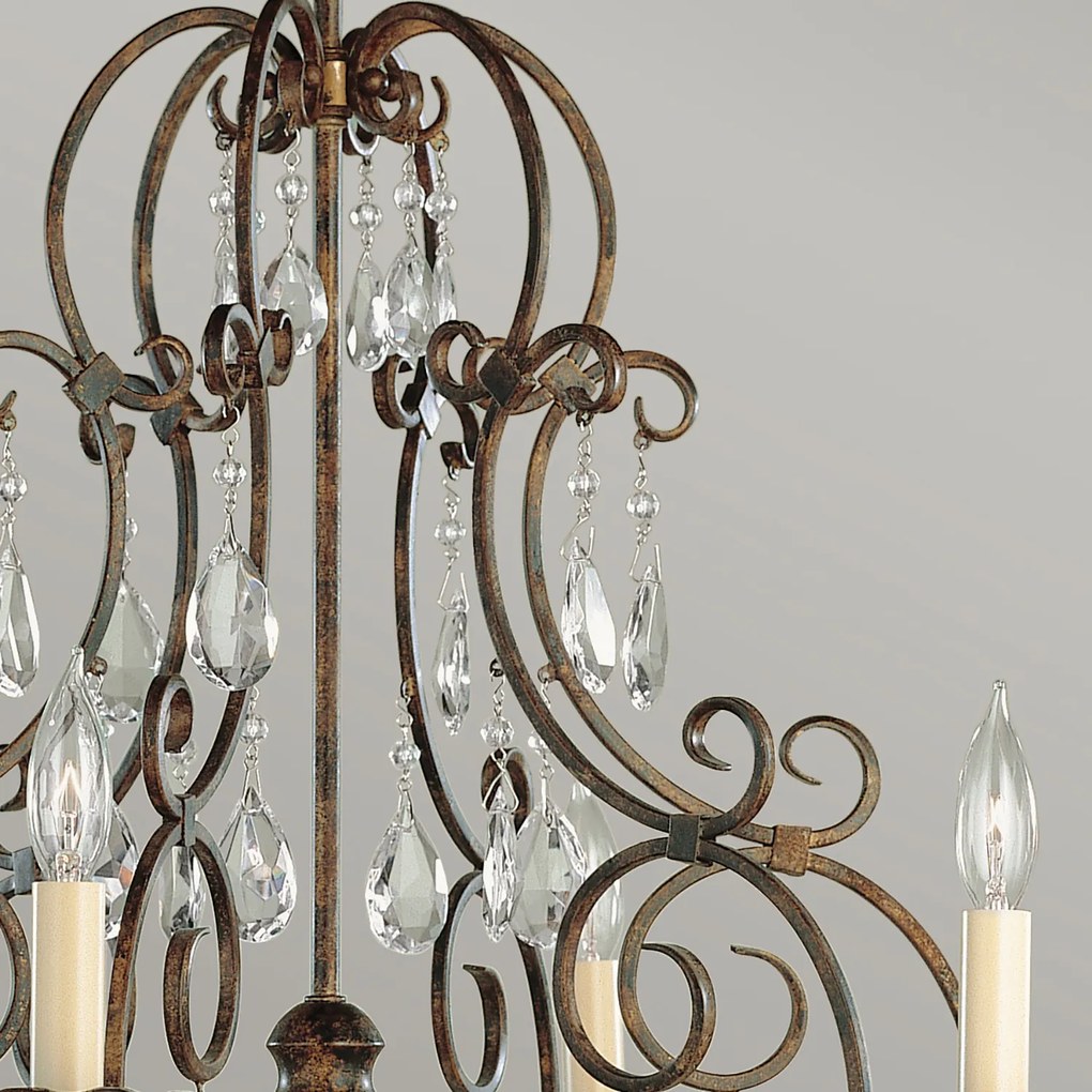 Lampadario Contemporaneo Chateau Acciaio Bronzo Moka Cristallo 6 Luci E14