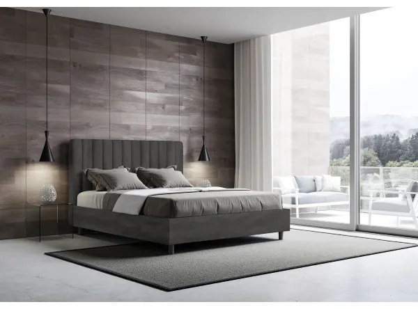 Letto matrimoniale e rete 160x200 in microfibra grigio Agueda