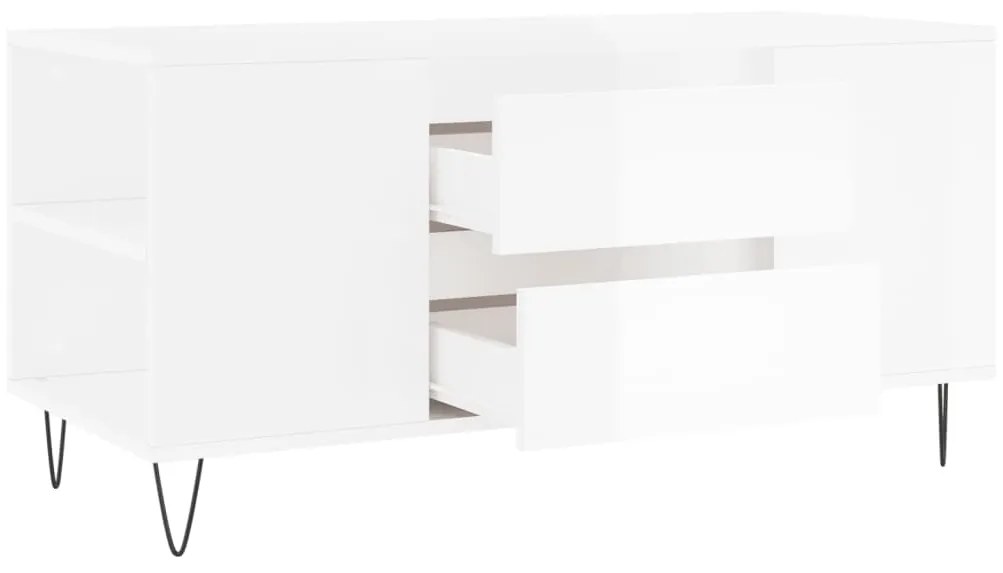 Tavolino Salotto Bianco Lucido 102x44,5x50 cm Legno Multistrato