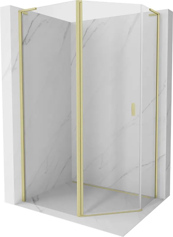 Mexen Mist L cabina doccia pentagonale asimmetrica a battente 100x80 cm, trasparente, oro spazzolato - 8A8L-100-080-55-00