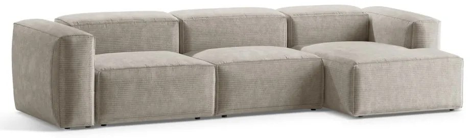 Divano angolare beige (con penisola a destra/con chaise lounge) con rivestimento in velluto a coste Bergamo – Cosmopolitan Design