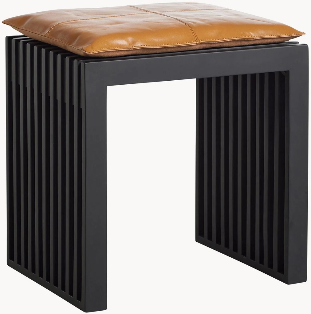 Sgabello in legno con cuscino in pelle ib