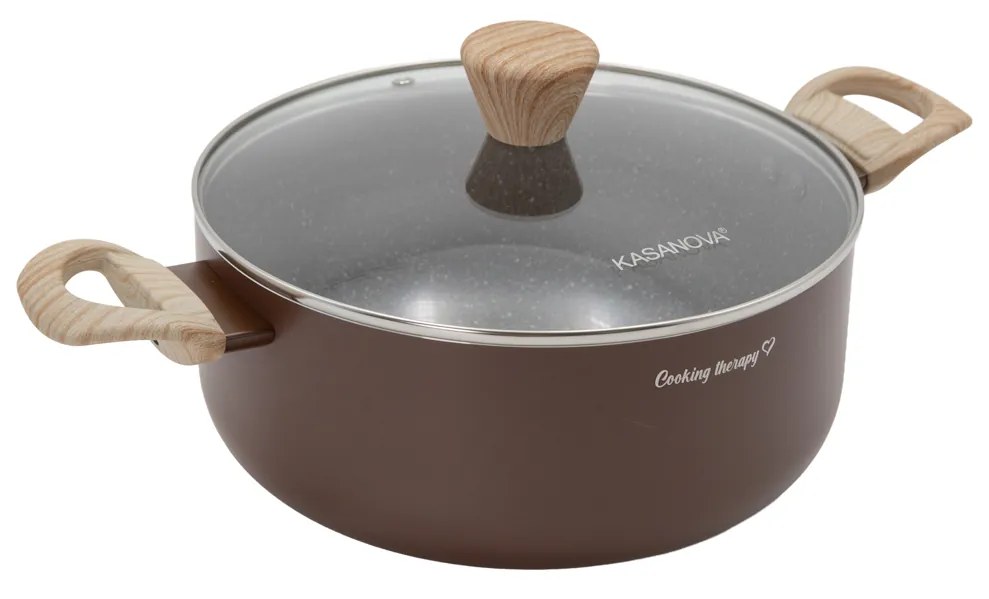 Casseruola 24 cm marrone scritta Cooking Therapy con coperchio