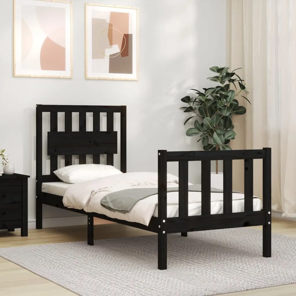 Giroletto Con Testiera Nero Small Single İn Legno Massello /