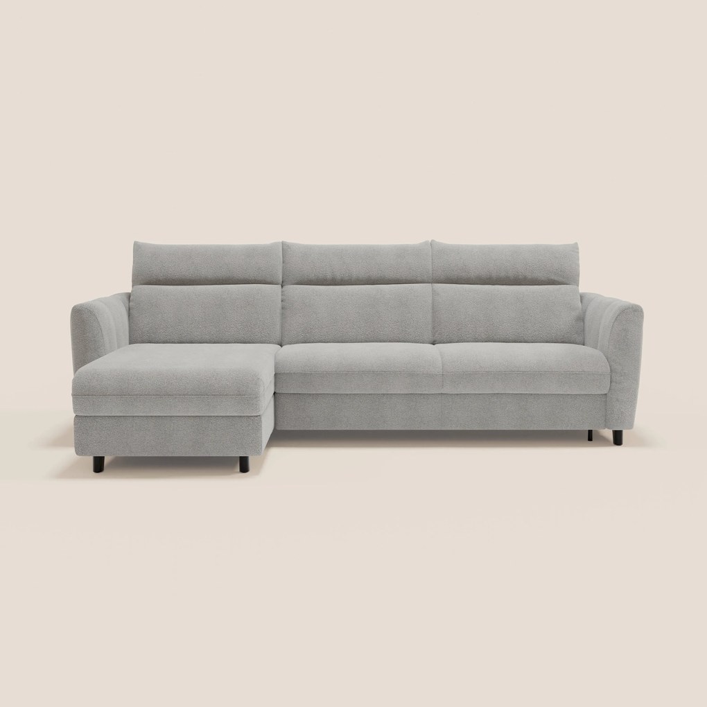 Peonia divano letto angolare con Penisola Contenitore - Materasso H18 cm in Bouclé Impermeabile T07