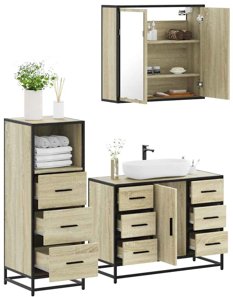Set Mobili Da Bagno 3 Pz Rovere Sonoma İn Legno Multistrato /