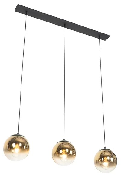 Lampada a sospensione Art Déco nera con vetro oro oblungo 3 luci - Pallon