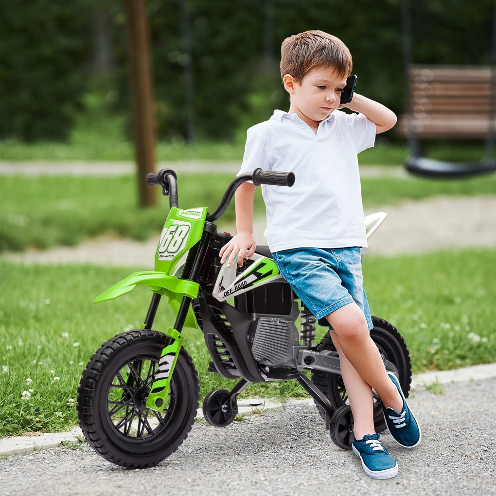 Moto Elettrica per Bambini con Rotelle e Indicatore di Carica Verde...